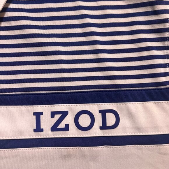 IZOD Golf Men Large White Blue Striped‎ Performance Short Sleeve Golf Polo (W) - Picture 4 of 7